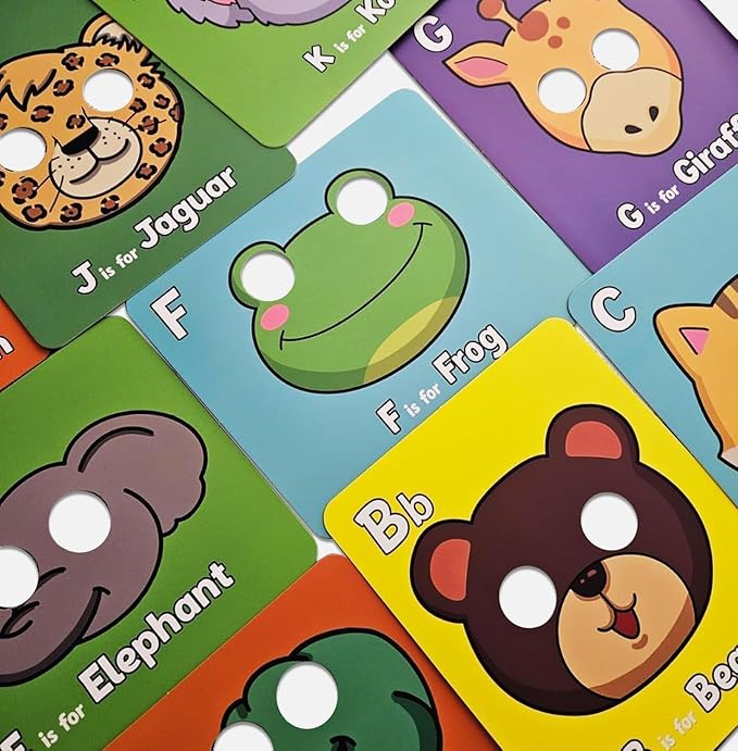 Alphabet ABC Flash Cards with Animal Masks, 26 Giant Animal mask Alphabet Cards, nteractive Education Games, Uppercase & Lowercase Learning Games,Colorful Mask Flashcards