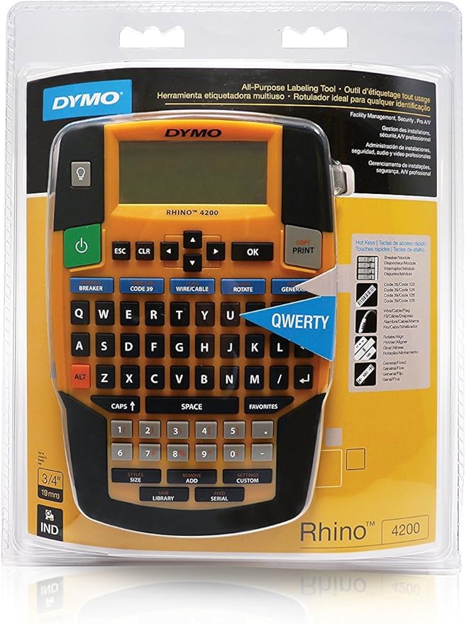 DYMO Industrial Label Maker | Rhino 4200 Label Maker Time-saving Hot Keys Prints Fast Durable For Job Sites and Heavy-Duty Labeling Jobs