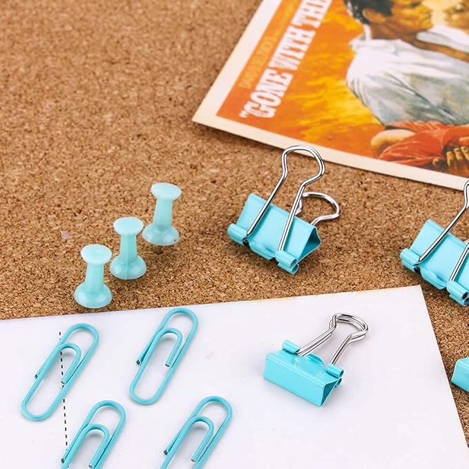 Paper Binder and Clips Set, Metal Assorted Sized Binders with Push Pins, Cute Office Supplies, Teacher Desk Must Haves, Cute Desk Accessories