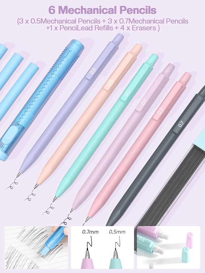 51 PCS Aesthetic School Supplies with Cute Pencil Case, 12 Pastel Highlighters, 8 Quick Dry Retractable Black Ink Pens, 6 Pastel Mechanical Pencil Student Stationary Bible Study Supplies (Black)