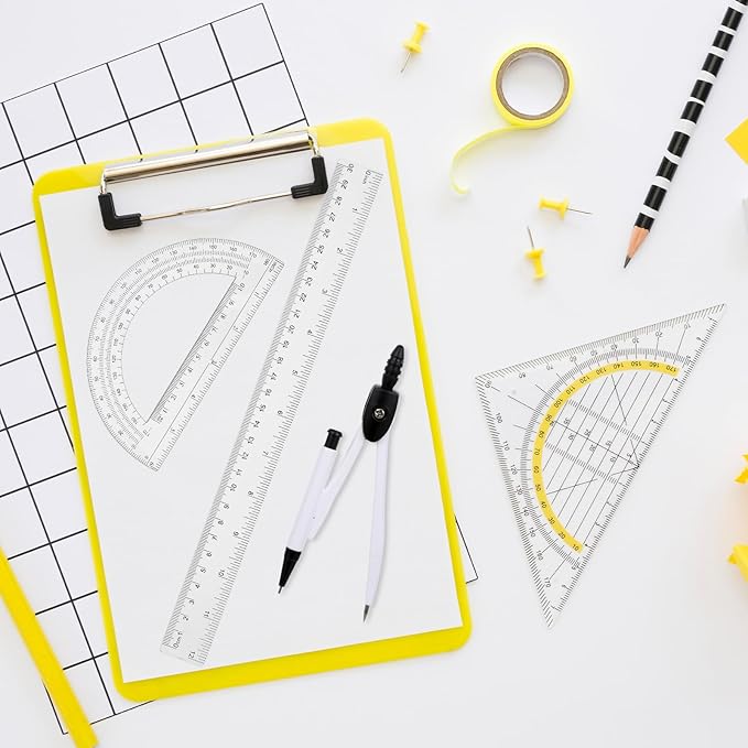 Student Protractor and Compass Set, 3 Pcs Geometry Math Set, 12 Inch Plastic Clear Ruler, Compass for Geometry and 180 Degree 6 Inch Protractor for Drawing Measuring School Office (Classic)