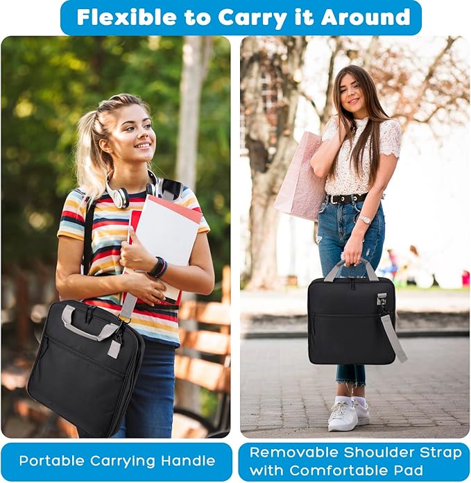 ChezMax Zipper Binder 3 Ring with Lunch Box - Zipper Binder Organizer Bag with Shoulder Strap & Handle, 2 Inch O Ring Binders, Large 500 Sheet Capacity & Multi-Pocket Binders Bag Organizer, Black