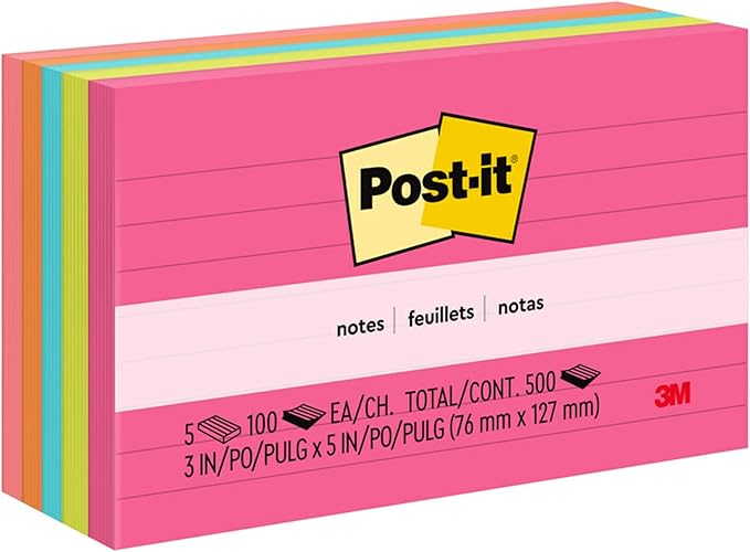 Post-it Notes, 3 in x 5 in,5 Sticky Notes Pads, 100 Sheets per Pad, Poptimistic Collection, School Supplies and Office Products, The Original Post-it Note