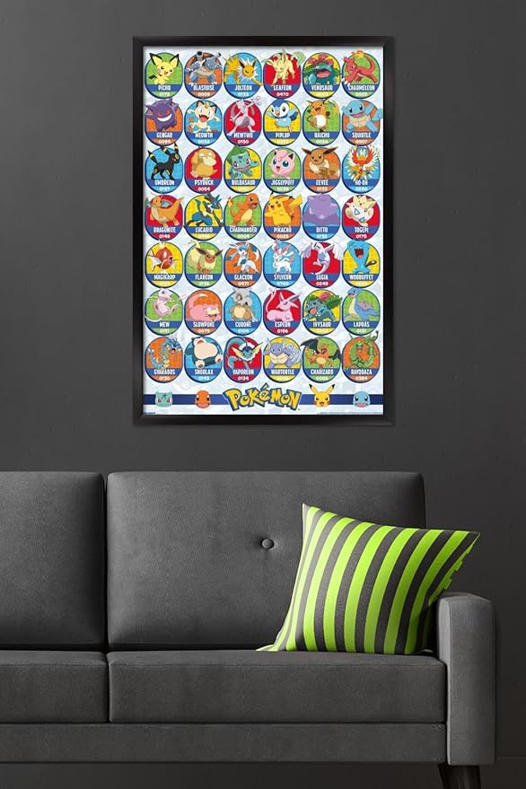 Pokémon: All-Time Favorites - Grid Wall Poster, 34L" x 22.4W", Black Framed Version