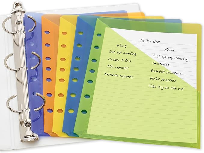 Avery Mini Binder Pockets for 3 Ring Binders and 7 Ring Binders, Assorted Colors, for 5.5" x 8.5" Documents, Acid-Free and Archival-Safe, 15 Binder Folders Total (3-Pack of 24467)