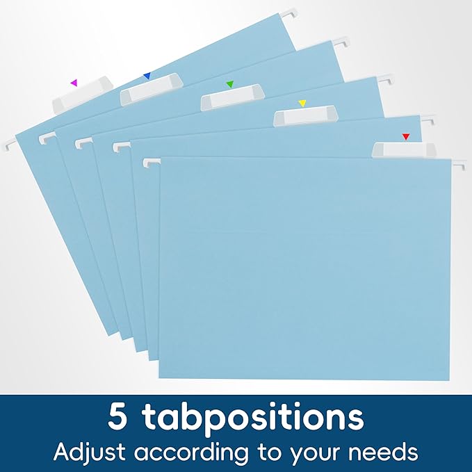 Blue Hanging File Folders,25 Pack Letter Size File Folders with 1/5-cut Tabs,Office Essentials for Filing Cabinet & Desk Storage