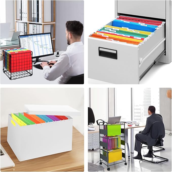 30 Pack Hanging File Folders, Letter Size with 1/5-Cut Adjustable Tabs, 6 Selected Color - File Folder Organizer for Filing Cabinet Office Home, Designed for Bulky Files, Medical Charts