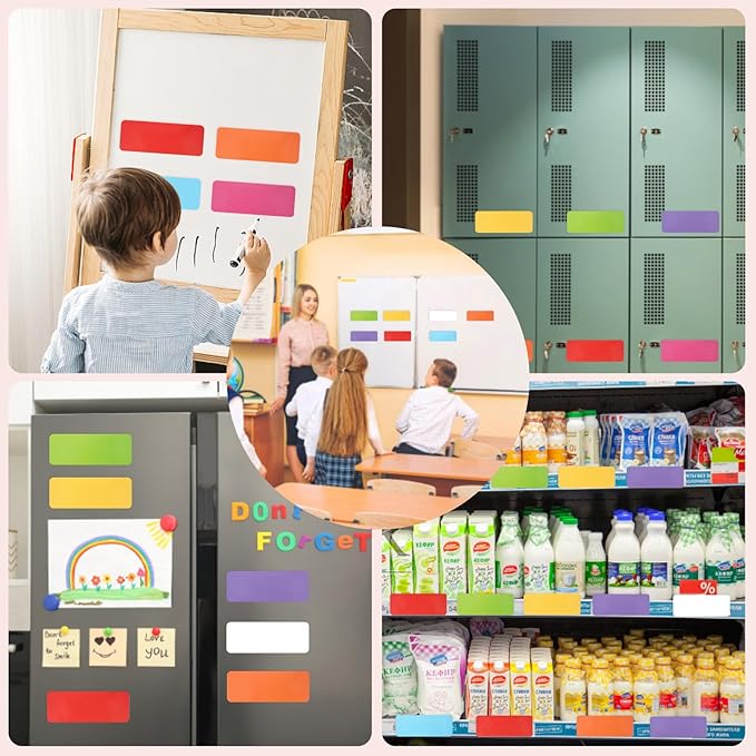 72 Pcs Dry Erase Magnetic Labels, 3.2 x 1.2 Reusable Writable Magnetic Name Tags Magnetic Label Stickers for Whiteboard, Refrigerator, Locker Classroom Office Home (8 Colors)