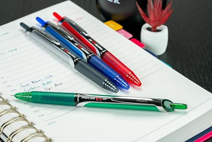 PILOT Precise V5 RT Refillable & Retractable Rolling Ball Pens,Extra Fine Point Pens,0.5 mm,Black/Blue/Red/Green,- Ideal for School,Journaling & Office Writing,4 Count (Pack of 2)