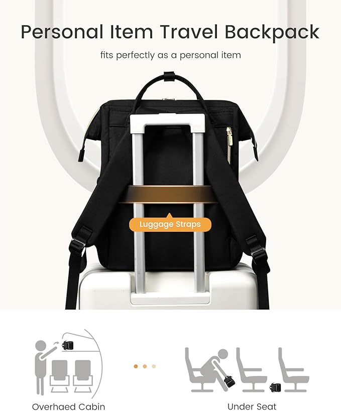 LOVEVOOK Laptop Backpack for Women with Giant Tumbler Holder Pocket,17 inch Waterproof Travel Backpack Purse Computer Laptop Bag,Professional Work College Nurse Teacher Backpack Casual Daypack,Black