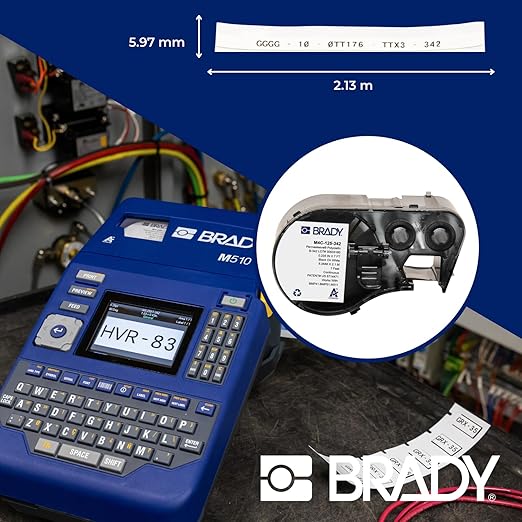Brady Authentic (M4C-125-342) PermaSleeve® Heat-Shrink Labels Polyolefin 0.125 in Black on White, 7 ft roll. for use with The BMP41, BMP51, and M511 Label Printers