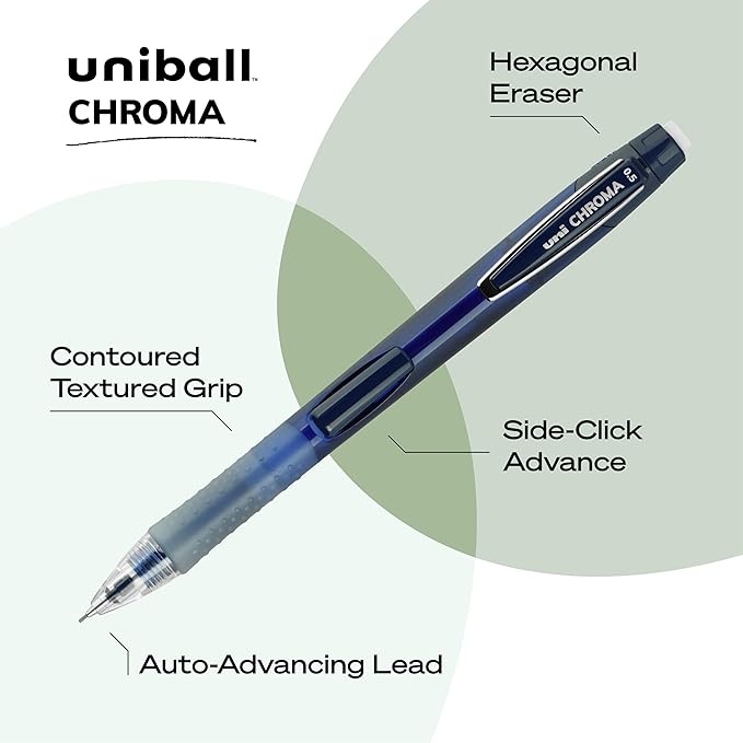 Uniball Chroma Mechanical Pencils 4 Pack, 0.7mm - Assorted Colored Barrels - Variety Pack of Uniball Mechanical Pencils