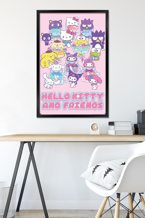 Trends International Hello Kitty and Friends: 24 Summer Fresh - Group Wall Poster, 34L x 22.4W, Black Framed Version