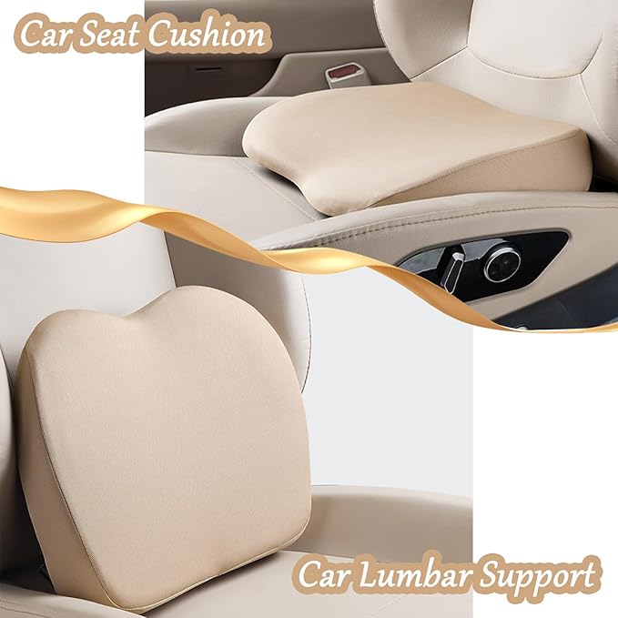 2 in 1 Wedge Car Cushions or Lumbar Support for Driving - 3.5 Inches Soft Memory Foam Driver Seat Cushion for Car Truck - Comfort Coccyx Cushion for Tailbone & Back Pain Relief, Gray