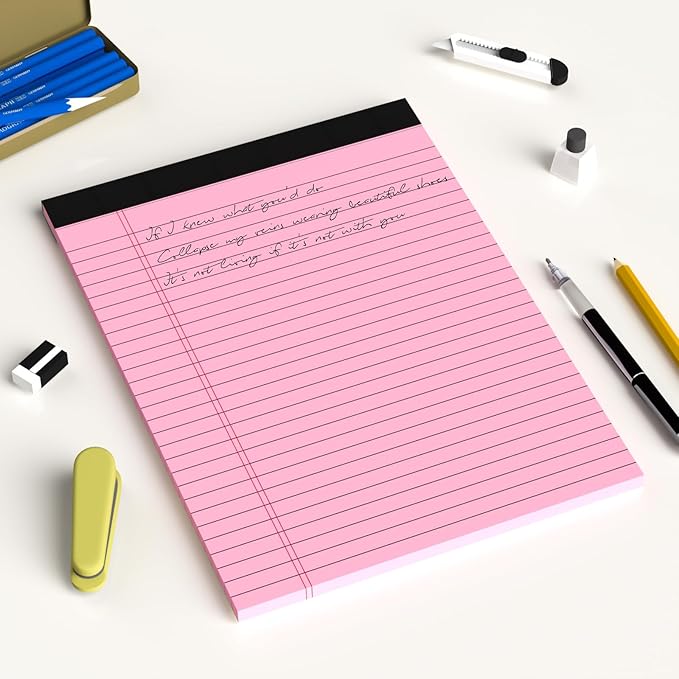 Colored Legal Pads 8.5 x 11 Note Pads, Wide Ruled Sturdy Back Writing Pads 30 Sheets/Pad, 20lb Colored Paper, Perforated Notepad with Sturdy Back (4 Pads)