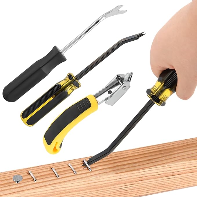 Industrial Staple Remover Heavy Duty Pro Kit - Double Pronged Tack Puller for Deep Embedded Staples, Anti-Slip Grip Handles for Carpets/Furniture/Floors