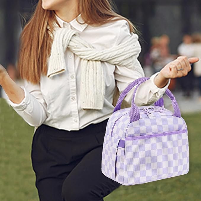 LEDAOU Insulated Lunch Box Corduroy Lunch Tote Bags Leakproof Cooler Lunch Case for Travel Work Picnic