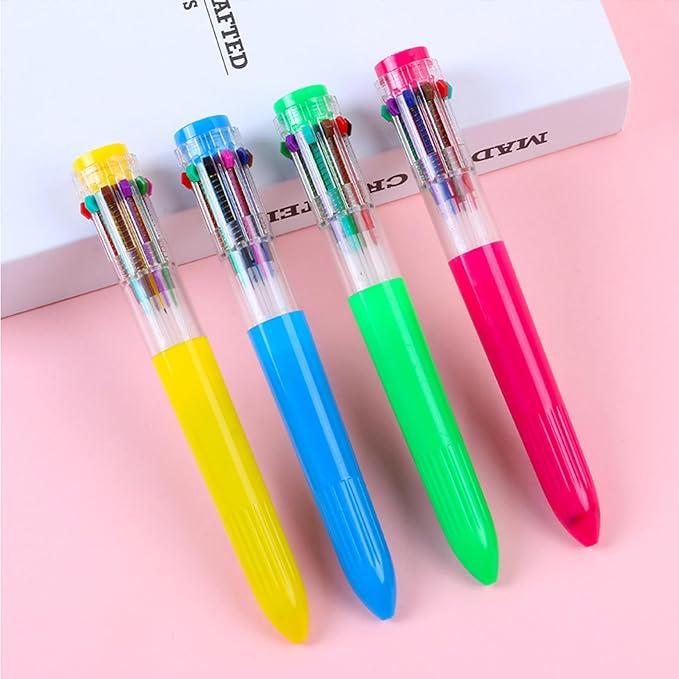 HeTaoCat Multicolor Pens 3 Pack 0.5mm 10-in-1 Retractable Ballpoint Pens - 10 Colors Transparent Barrel Ballpoint Pen for Office Supplies (Blue)