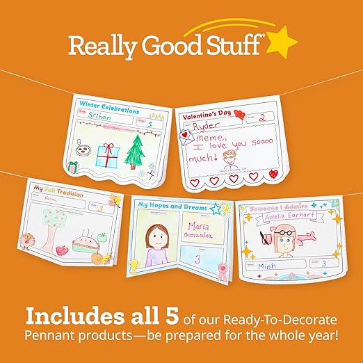 Really Good Stuff Ready to Decorate Pennants Posters Classroom Pack - 120 Posters