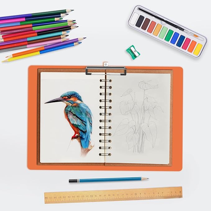 Extra Large 11x17 Clipboards, Plastic Orange Drawing Boards, Horizontal Clip Board, Landscape Layout. Suitable for Watercolor, Sketching, Painting. Art & Drafting Supply