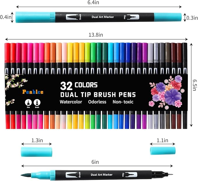Art Markers Brush Pen, Markers for Adult Coloring Books No Bleeding,32 Colored Pens Fine Point Highlighter Pen & Brush for Adult Coloring Journaling Note Taking Planner