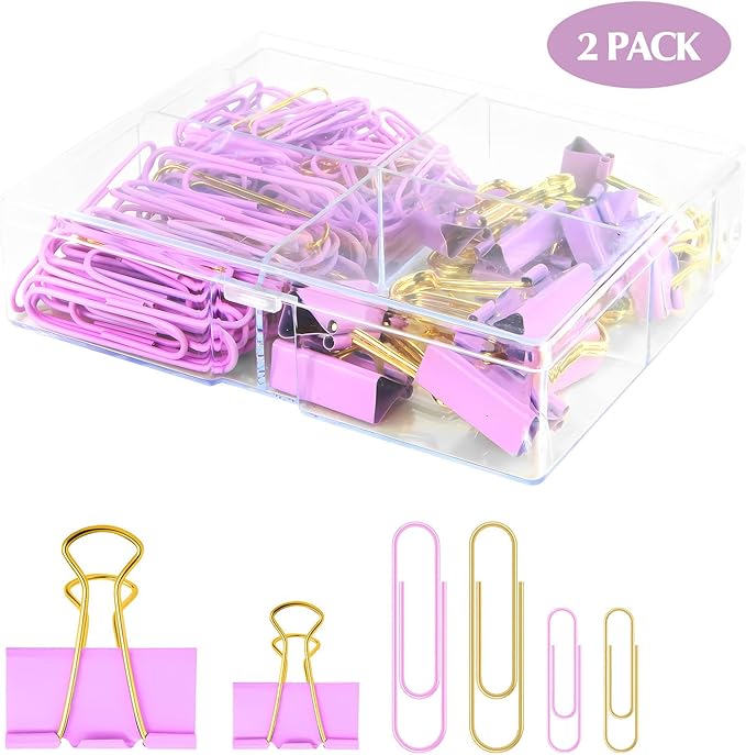 Cute Paper Clips Binder Clips Combo Set, Assorted Size Paper Clips for Office, Cute Office Supplies Set,