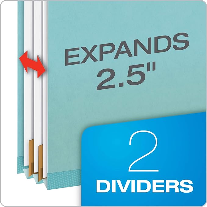 Pendaflex Recycled Classification File Folders, 2 Dividers, 2" Embedded Fasteners, 2/5 Tab Cut, Letter Size, Light Blue, Box of 10 (24030R) (Pack of 5)