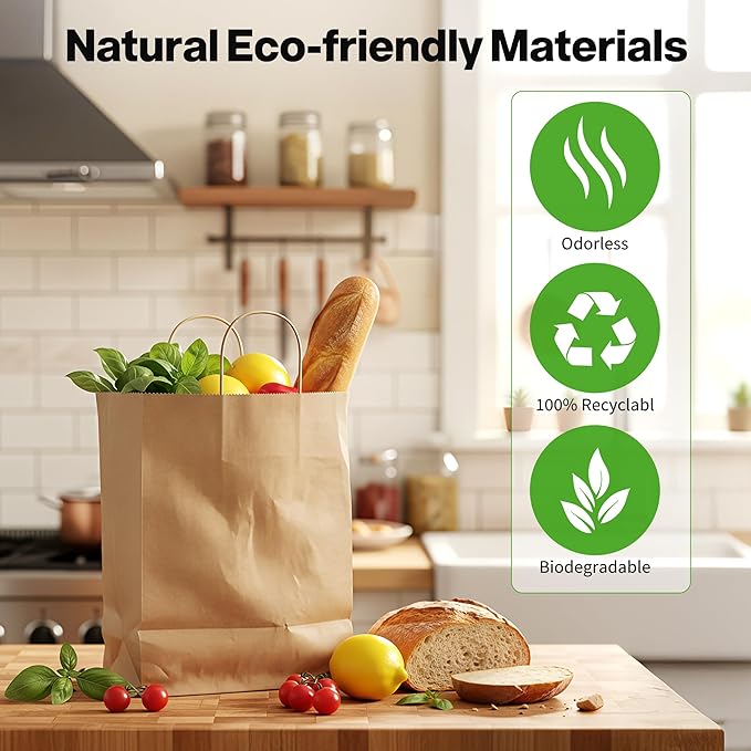 Simple Deluxe 100 Pack Kraft Paper Bags with Handles 10x5x13 - Made in USA -15 Lb Max Load - 100% Recycled Natural Brown Shopping Bags for Retail, Gifts & Merchandise (Premium 90GSM)
