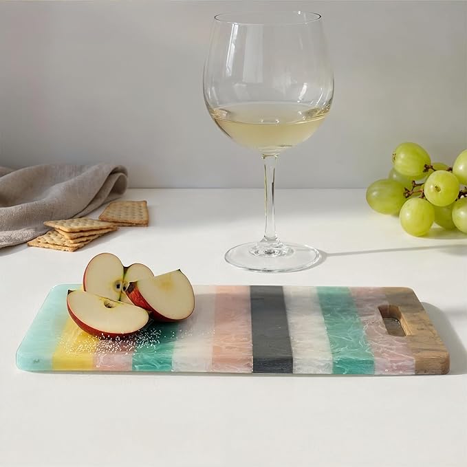 Creative Co-Op Marbled Resin Striped Cheese and Serving Board with Handle, Multicolor