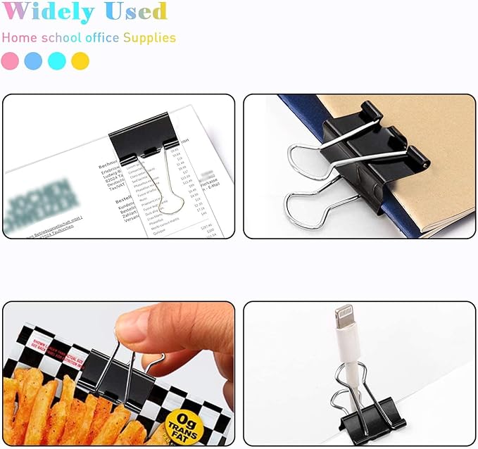 Medium Binder Clips, 36 Pack, 1 Inch, Standard 25mm, Black, Metal Fold Clamp, Capacity 0.47 Inch, Paper Clips, Office Clips, School & Home Use