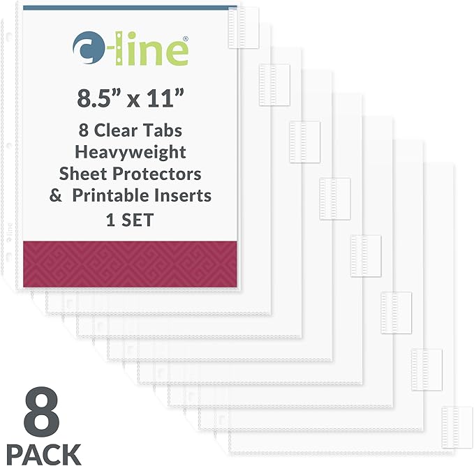 C-Line Sheet Protectors with Index Tabs, Clear Tabs, 2", 11 x 8.5, 8/Set