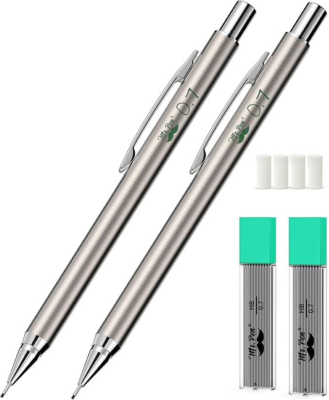 Mr. Pen- Metal Mechanical Pencils, 0.7mm, 2 Pack, Lead Pencil, Mechanical Pencil Metal Mechanical Pencil Mechanical, Mechinal Pencils, Mechanical Drafting Pencil