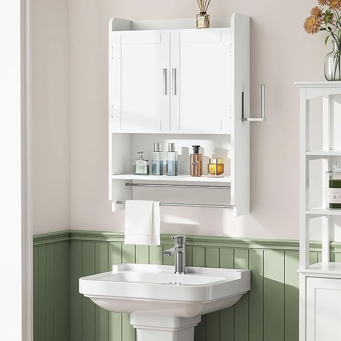 VECELO Bathroom Wall Cabinet, Wall Mounted Medicine Cabinet, Space Saver Storage Cabinet with Towel Bar for Bathroom Laundry Room Kitchen