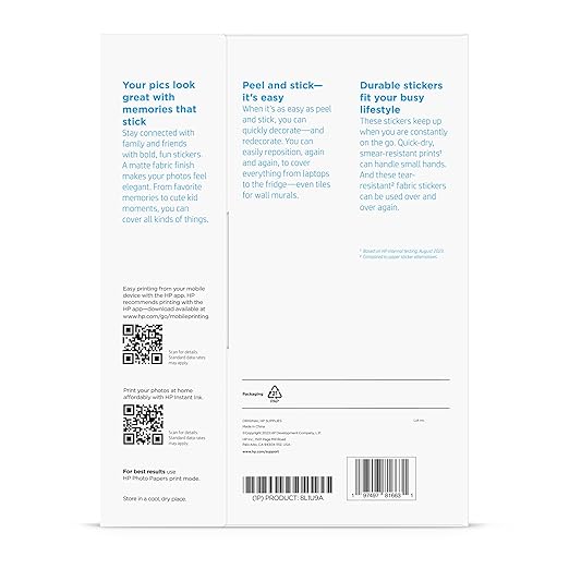 HP Picture Stickers 8.5x11in,25 sheets Self-Adhesive, Easily repositionable, Matte Photo Stickers. Print, Peel & Stick All Inkjet printers and craft cutters. (8L1U9A)