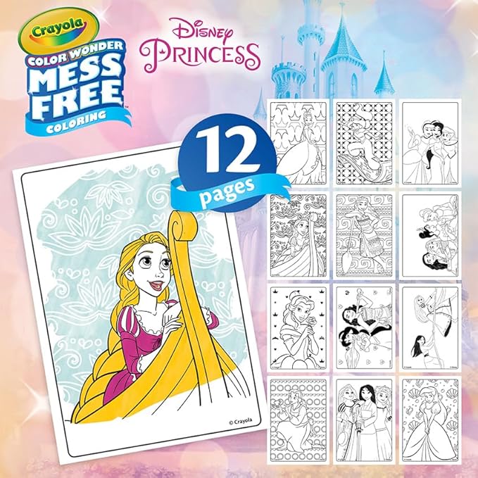 Crayola Color Wonder Disney Princess Mini Box Set, 12 Coloring Pages & 4 Mess Free Markers, Toddler Coloring, Gift for Girls & Boys, 3+