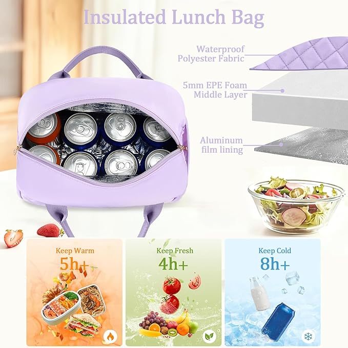 CAMTOP Lunch Box for Women Men Insulated Lunch Bag Lunch Tote Bag Leakproof Thermal Cooler Large Capacity for Travel Work School Picnic (Lavender)