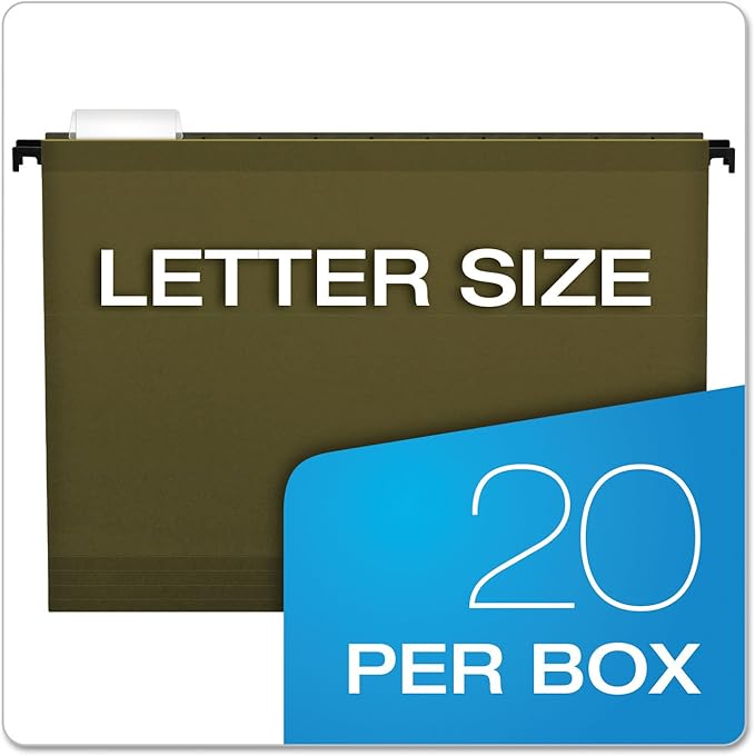 Pendaflex SureHook Reinforced Extra Capacity Hanging Folders, Letter, Standard Green, 1/5 Cut, 20/BX (6152x2)