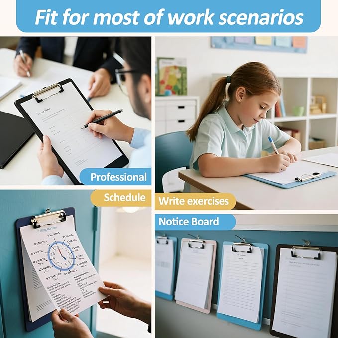 16 Pack Plastic Clipboards with Low Profile Clip, Hanging Clipboards Bulk, Clip Boards 8.5x11 Holds 100 Sheets, A4 Letter Size Clipboard for Teacher, Students, Kids, School & Office
