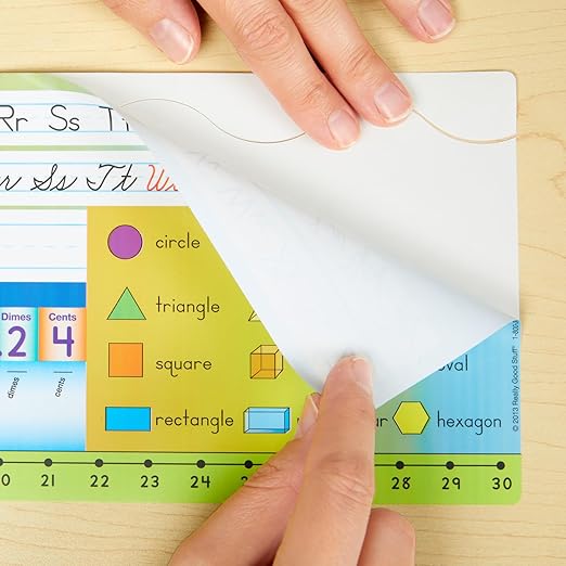 Really Good Stuff 24PK Zaner-Bloser Self-Adhesive Vinyl Desktop Reference Nameplate with Numbers, Grid, Shapes, Money-Traditional Manuscript Name Tags