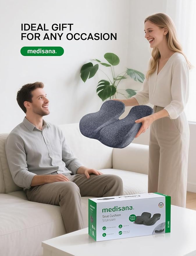 Medisana Seat Cushion, SC 150G Seat Cushions for Office Chairs, Car Seat, Wheelchair - Sciatica & Tailbone & Coccyx Pain Relief Pillow for Driver Sedentary People(Size:19.6 * 16.6 * 3.7 in-Grey)