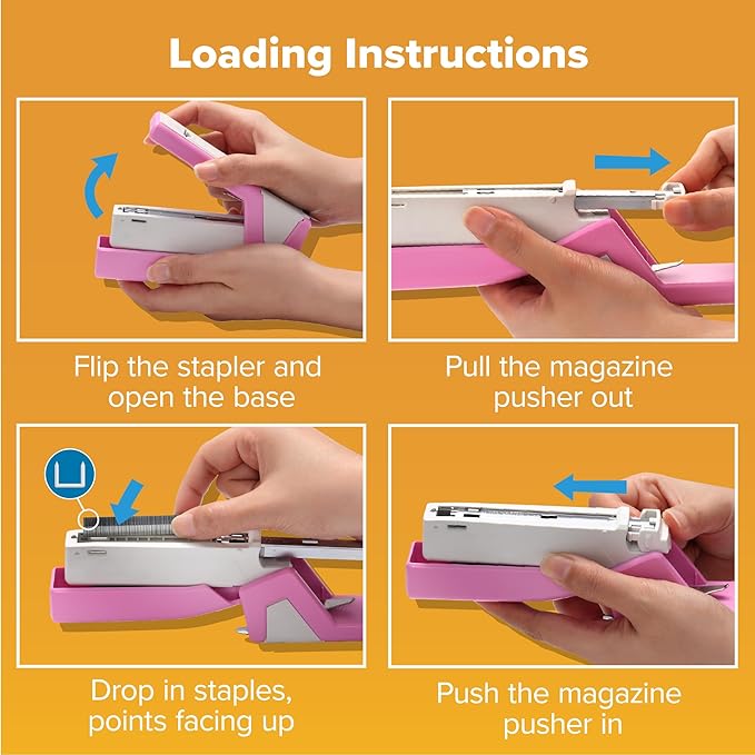 Bostitch Office InCourage Spring-Powered Compact Stapler, BCA Pink (1588), plastic-half strip