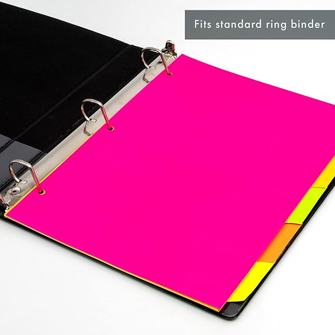 Pukka Pad, 5 Dividers, Binder Notebook File Page Separators, 1 Pack of 5 Tab Set, 8 ½ x 11 in. Neon Colors