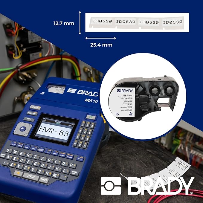 Brady FreezerBondz™ Polyester Pre-Sized Labels for Label Printer BMP51/BMP53/M511-180 Self Adhesive Printer Labels - Black on White (44,45 mm (W) x 25,40 mm (H)) - M5-125-492