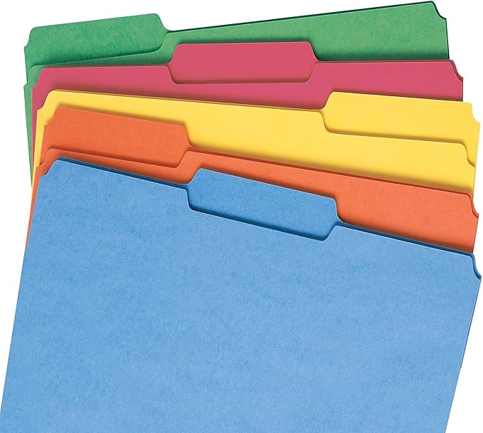 Smead File Folder, Reinforced 1/3-Cut Tab, Letter Size, Assorted Colors, 100 per Box (11993)