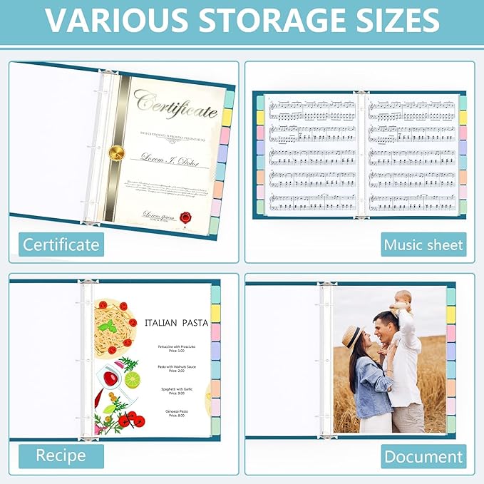 8 Set of 64 Pack Clear Binder Sheet Protectors for 3 Ring Binder Plastic Page Protector with 8 Tabs,Insertable Index Page Divider 8.5x11 Inch(Colorful)