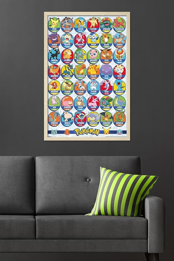 Pokémon: All-Time Favorites - Grid Wall Poster, 34L" x 22.4W", Blonde Framed Version