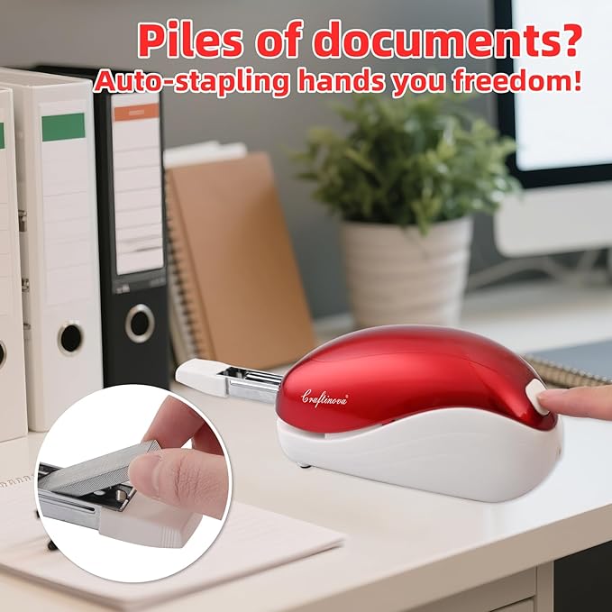 Electric Stapler-Red,Including 2000 Staples and 1 Staple Remover, Suitable for Palm Size and high Comfort,25 Sheet Capacity, AC Adapter or Battery Powered,Battery not Included