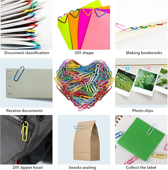 Paper Clips, 180 Pack Medium Size Paperclips 1.3 Inch (33mm) Assorted Colored Coated Paper Clips Great for Office School Document Organizing