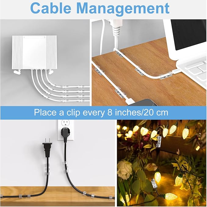 Self-Adhesive Cable Clips Black (40PCS, M), Upgraded Wire Clips for Wall, Strong Cord Organizer Cable Management Under Desk, Ethernet, Dash Cam, Outdoor Light