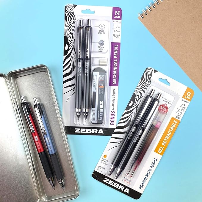 Zebra Pen M-350 Mechanical Pencil, 0.7mm Point Size, Crimson Red Barrel, Refillable Eraser, 2 Pack (57312)